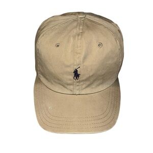Polo Ralph Lauren Hat Men's Leather Strap Back Khaki Tan Beige Dad Cap Pony Vtg
